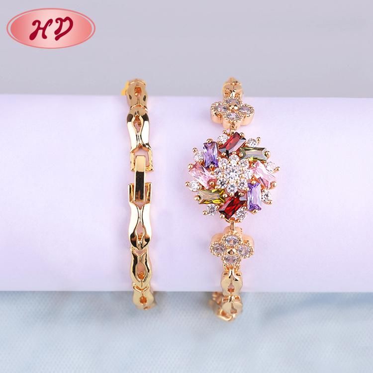 New Design Lady Copper Alloy Fashion Gold Hand Zircon Bracelet