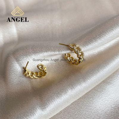 925 Silver Factory Wholesale 18K Gold Plated Fashion Accessories High Quality Twisted Rope Design Cubic Zircon Earring