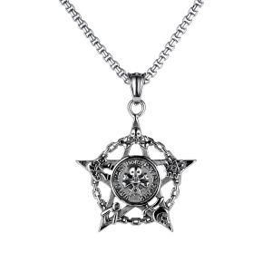 Stainless Steel Ring Hollow Skull Five-Pointed Star Pendant Necklace