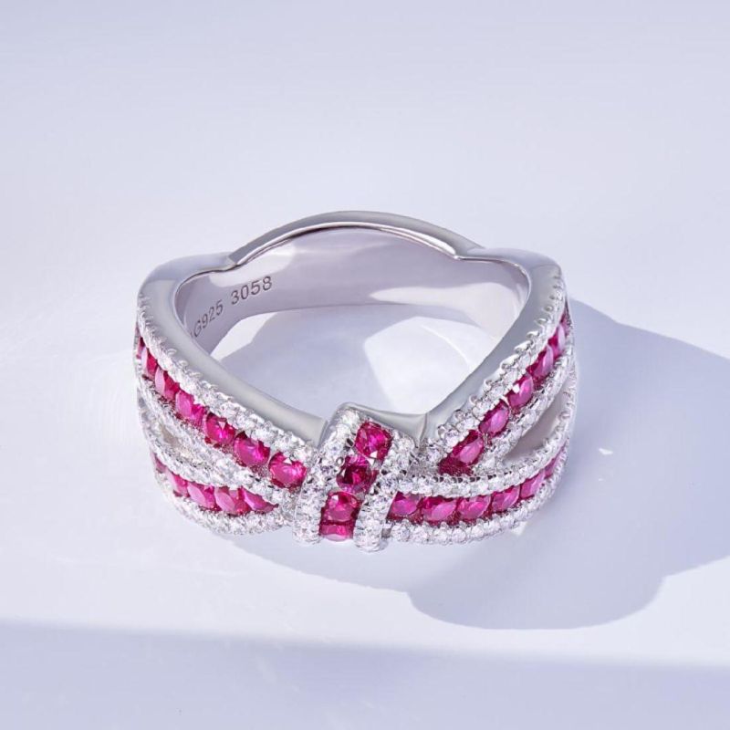 925 Sterling Silver Round Cut Ruby Diamond Engagement Wedding Ring Wholesale