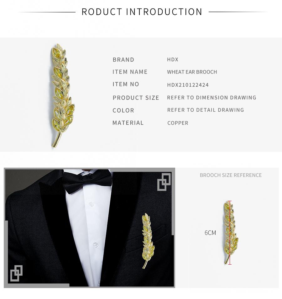 Diamond Studded Wheat Ear Pin Dress with Fashionable Three-Dimensional Pattern Brooch