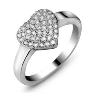 Sterling Silver Zirconia Heart Shape CZ Paved Engagement Ring
