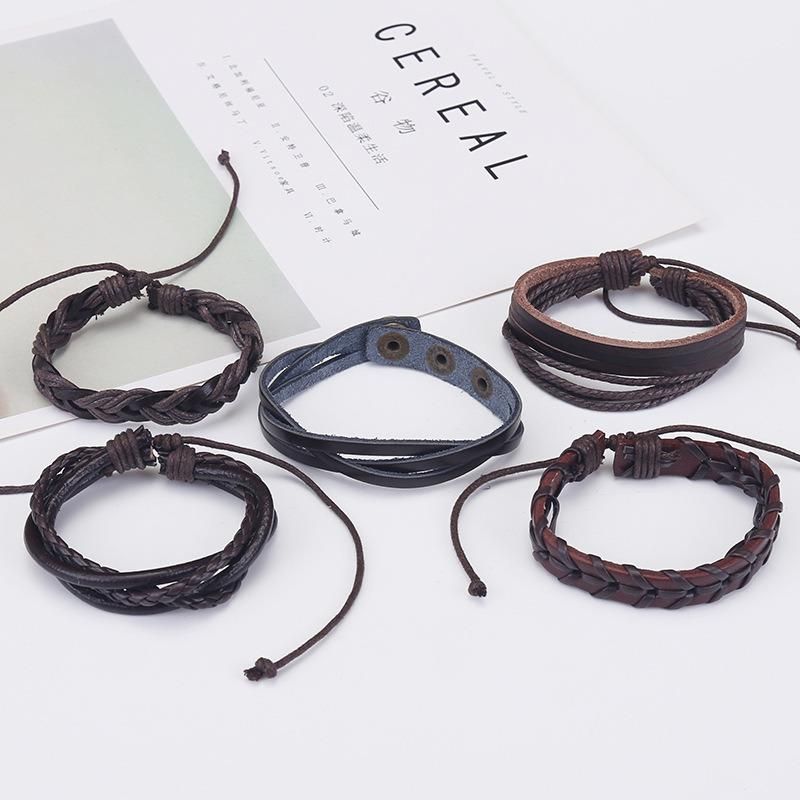 Leather Bracelet for Men and Women Punk Rock Braided Bracelet Via Brown Black Wristband Handmade Jewelry
