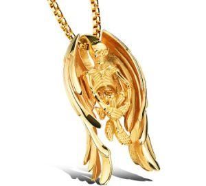 Classic Skeleton Skull Wing Style 316L Stainless Steel Golden Black Silver Necklaces Pendant with Chain for Men