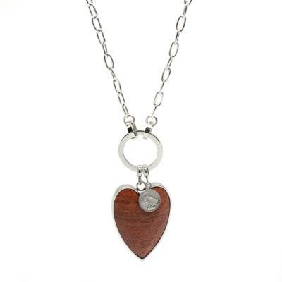 Zhongshi Custom 316L Stainless Steel Necklace Wood Heart Pendant Long Necklace for Women Jewelry Wholesale