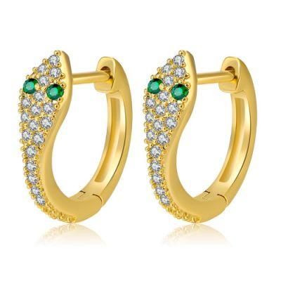 Emerald Jewelry CZ Rhinestone Gold Plated Women Hoop Earrings