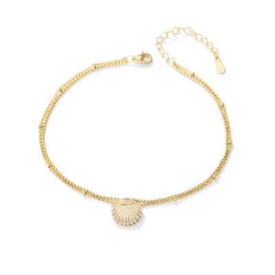 Summer Fashion Sunrise Gold Plated Layer Chain Seashell Charm Beach Anklet