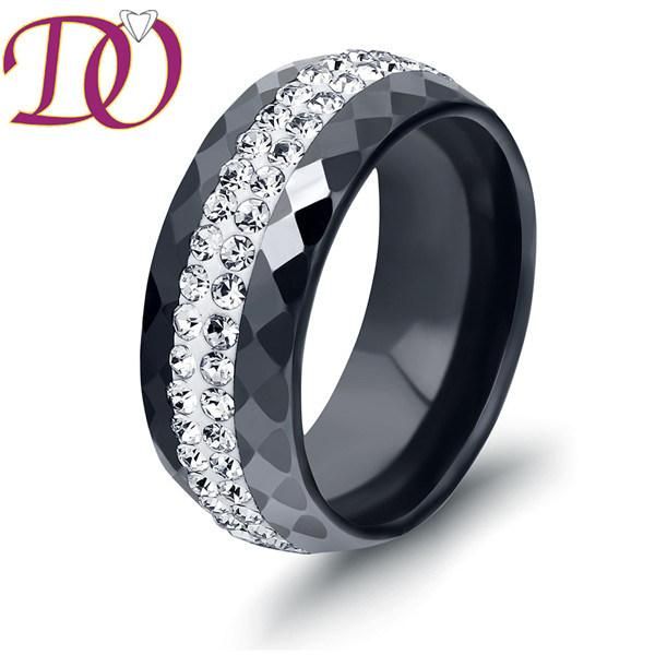 Black Ceramic Ring with Zircon Stone Ceramic Jewelry