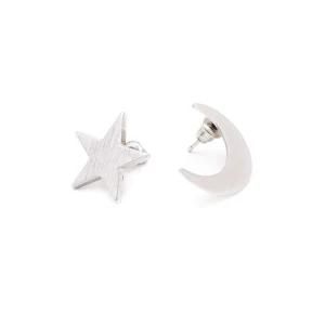 Fashion Accessories Women Jewelry Silver Plated Star Moon Stud Earrings