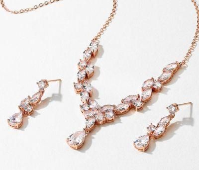 CZ Jewelry Set, Wedding Necklace Jewelry Set, Bridal Necklace Jewelry Set, Bridesmaid Jewelry Set, Rose Gold Earring Necklace Jewelry.