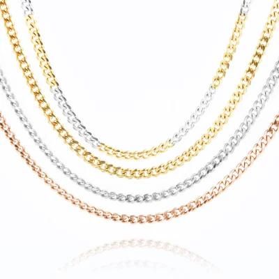 Fashion Accessoreis 18K Gold Plated Hip Hop Necklace Curb Six Facted Polised Chain Jewelry for Craft Design