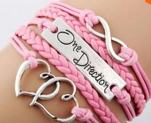 Love Bracelet, Fashion Pink Love Heart Charm Leather Love Bracelet