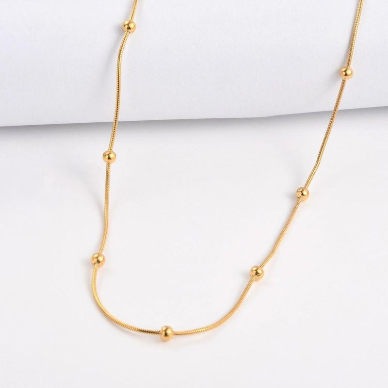 18K Gold Round Snake Beaded Chain Choker Satellite Chain Lava Bead Pendant Necklace Dainty Jewelry for Women