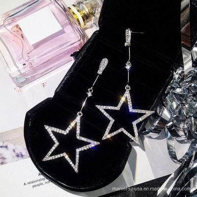 Crystal Rhinestone Hollow Five-Pointed Star Hanging Earrings Ladies Fashion Jewelry