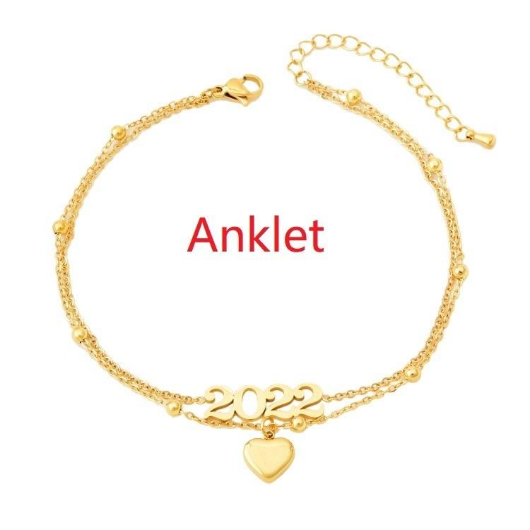 Manufacturer Customized Jewelry Supplier High-Quality Waterproof New Fadeless Stainless Steel Fashion 2022 Gold Heart-Shaped Anklet