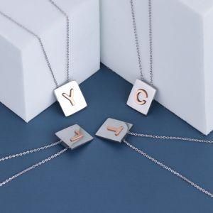 Stainless Steel Square Brand Gold-Plated English 26 Letters Necklace