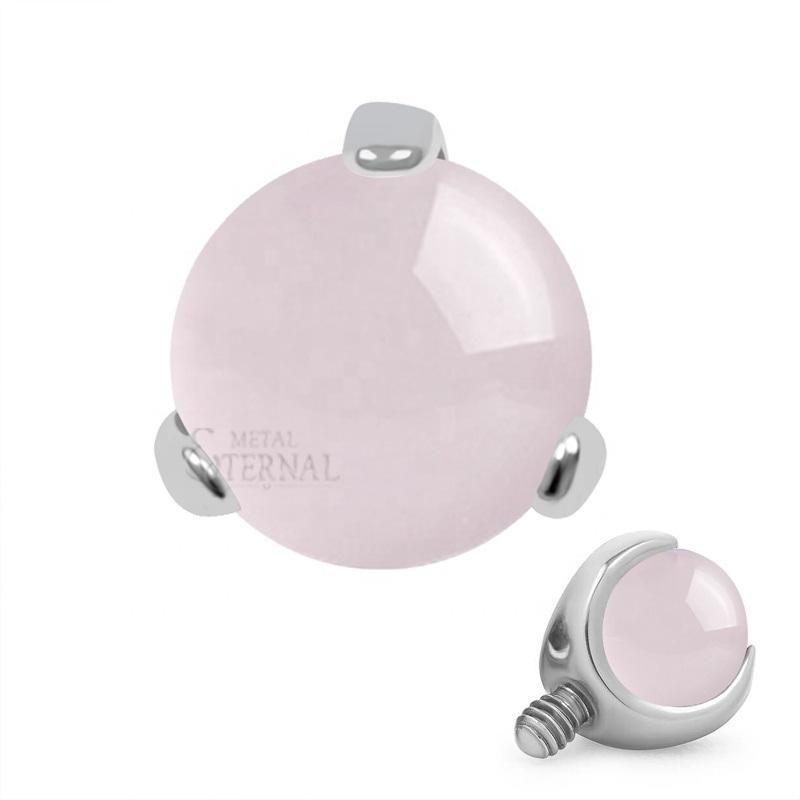 Eternal Metal ASTM F136 Titanium Claw Set Rose Quartz Threaded Top Body Jewelry