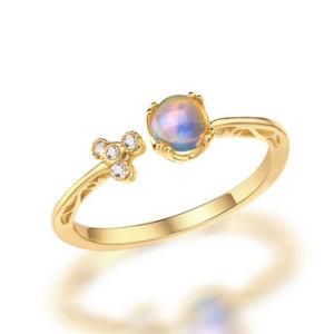 925 Sterling Silver Natural Opal Moon Crystal Stone Gemstone Ring Adjustable Size Ring for Lady