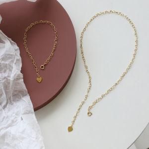 Stainless Steel Plated 18K Gold Heart Link Chain Necklace for Women