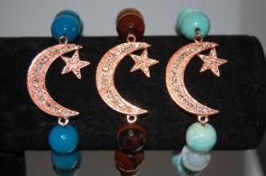 Charm Bracelet Set, Crystal Moon Charm Bracelet, Pave Stone Bead Bracelet Set