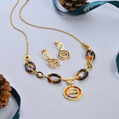 Gold Plated Stainless Steel Leopard Lucky Letter Jewelry Sets