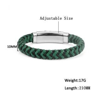 Fashion Engraved Blank Stainless Steel Clasp Braid Weave Men Leather&#160; Bracelet
