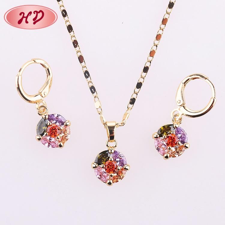 Fashion Wedding Gold Plated Alloy Silver Ring Necklace Earring Jewelry Set with CZ Crystal Pearl
