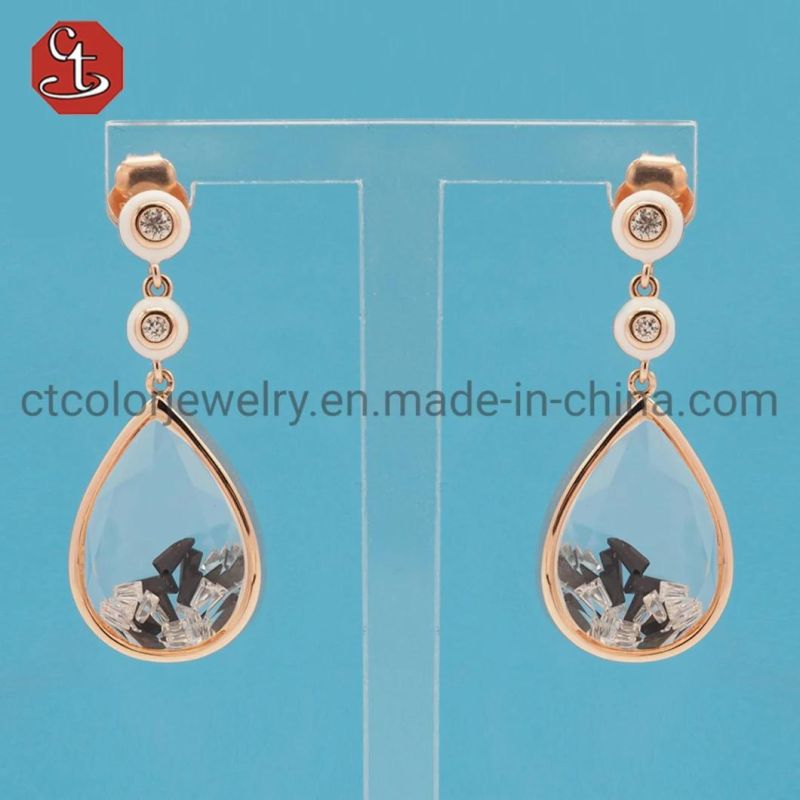 White Black Color Enamel Silver or Brass Jewelry White CZ Double Ball Earrings Fashion Dangle Jewelry
