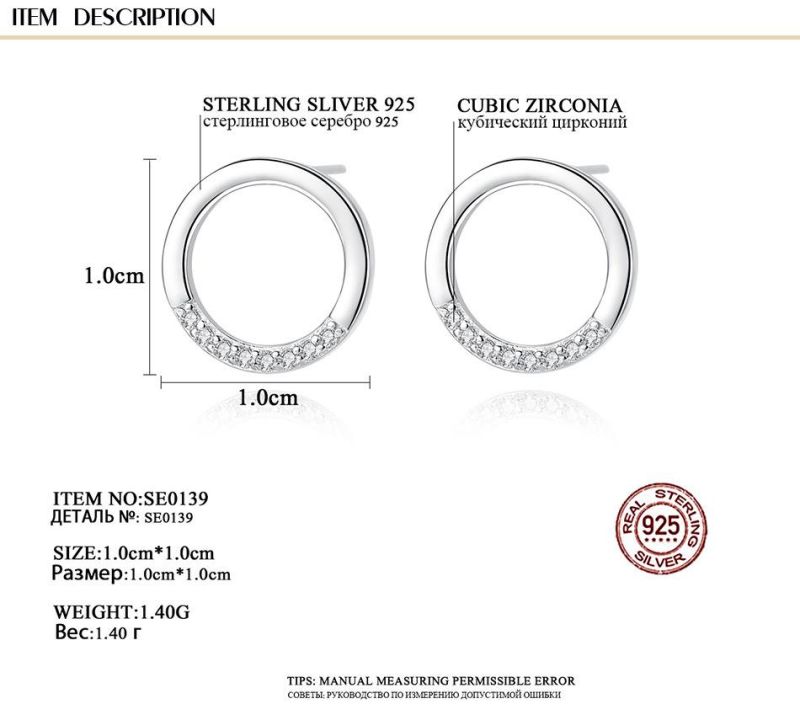 925 Silver Jewelry One Circle Needle Ear Studs