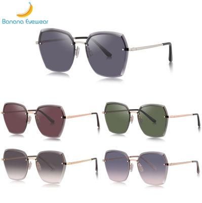 Ready to Ship Elegant Rimless Women Geometric Lense Edge Cutting Sunglasses