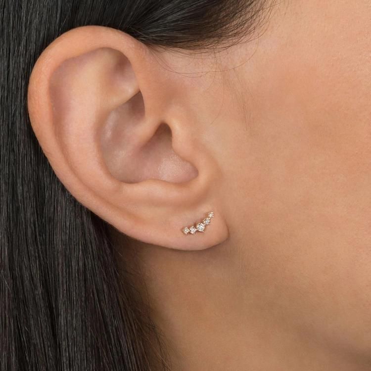 Wholesale Custom 925 Sterling Silver Minimalist Colorful Cubic Zirconia Crawler Hook Stone Stud Earrings Women Piercing Jewelry