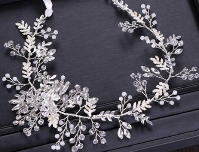 Bridal Wedding Crystal Leaf Pearl Headband Hair Vines Hair Clip. Bridal Headpiece