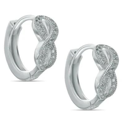 Cubic Zirconia Infinity Huggie Hoop Earrings in 925 Sterling Silver