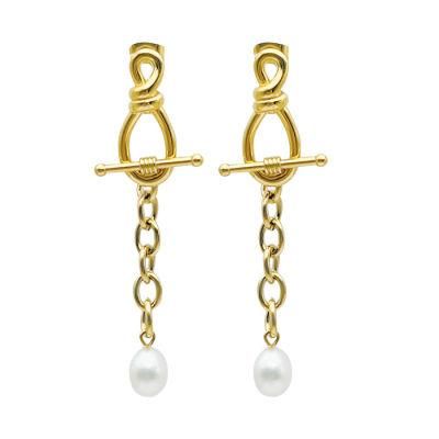 New Fashion 18K Gold Plated Eardrop Two Wear Types Earring Freshwater Pearls for Lady Jewelry