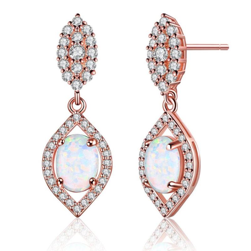 Wholesale Custom 925 Sterling Silver Drop Earring Unique Shape Opal Rose Gold Cubic Zirconia Earrings