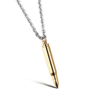 Bullet Head Pendant Titanium Steel Aggressive Men&prime; S Necklace Gold Color