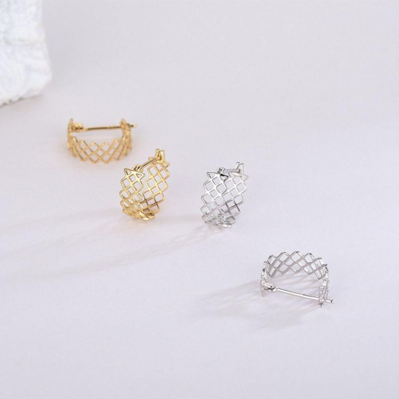 Real 925 Sterling Silver Earring Hollow Mesh Stud Earrings for Women Trendy Personality Party Jewelry Girls Gift