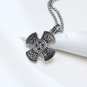 Trending Goods Stainless Steel Metal Foreign Viking Cross Pendant Steel Side Cross Necklace