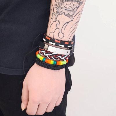 Europe and America Simple Retro Set Bracelet DIY Woven Cowhide Bracelet Punk Bracelet Men&prime; S Hemp Rope Leather Bracelet