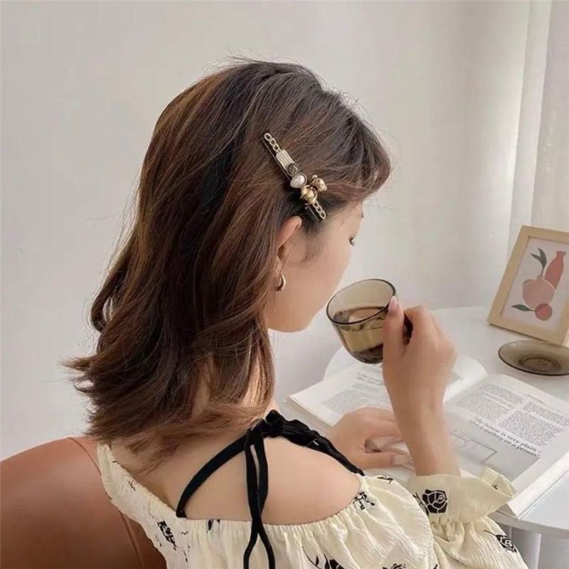 Net Red Hot Style Scissors Pearl Feather Six-Piece Hair Clip, Bear Girl Side Clip, Word Clip Duckbill Clip Hair Accessory