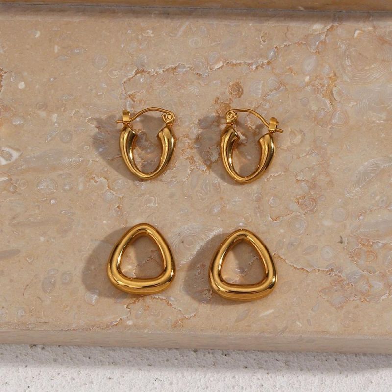 Factory Customized Ins Fashion Personality Fashion Light Luxury Temperament Earring Accessories Stainless Steel Geometric Triangular Ring Buckle Earrings