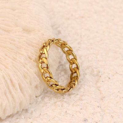 Fashion Jewelry Cuban Chain Stainless Steel Band Gold Plated Ring 2022 Women Men