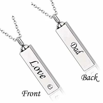 Titanium Silver Tube Design Engrave Cremation Funeral Ashes Keepsake Urn Pendant