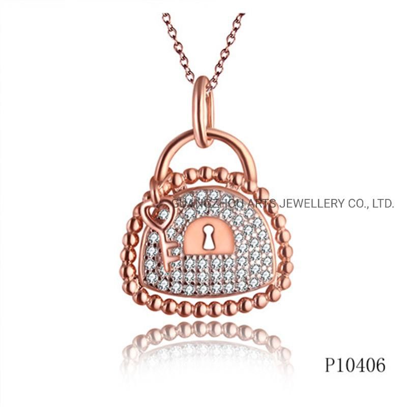 925 Sterling Silver Rose Gold Plating Perle Lock Pendant