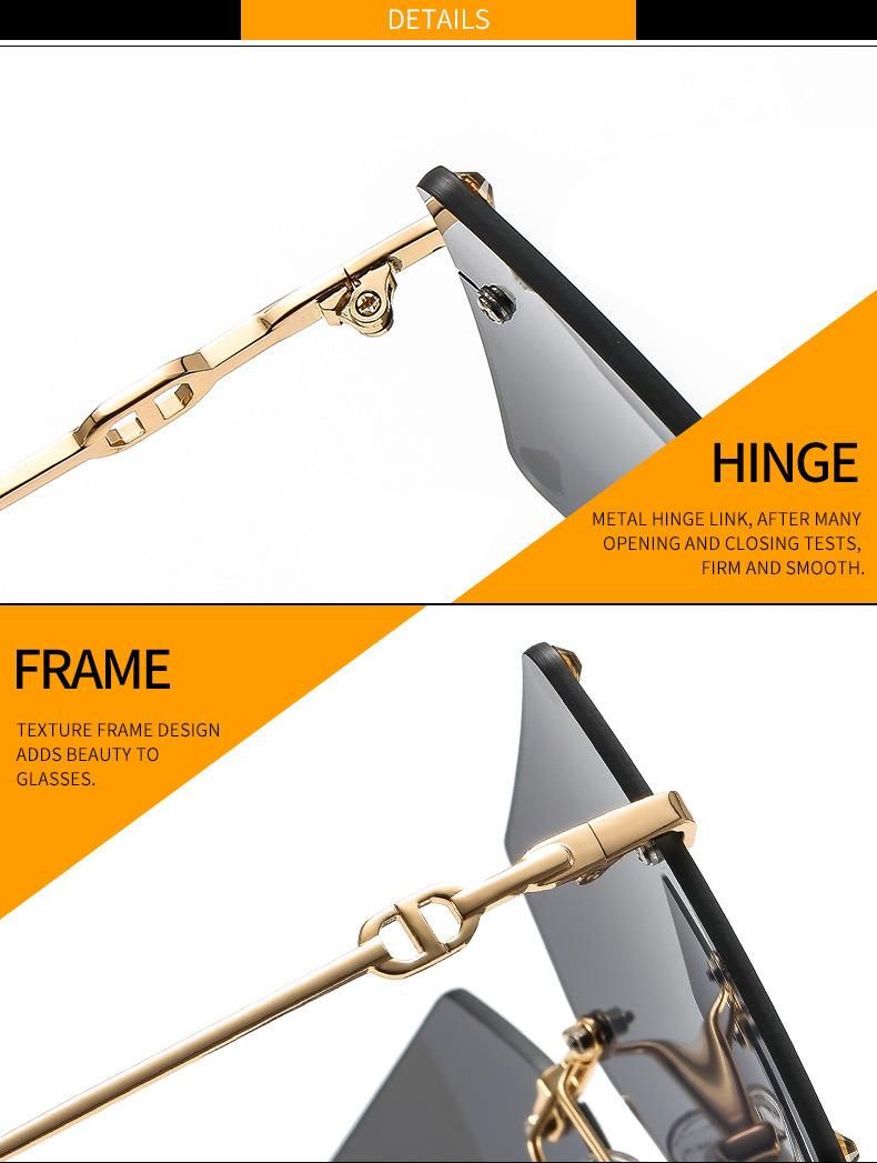 Large Frame Metal Rimless Sunglasses Diamond Personality Sunglasses