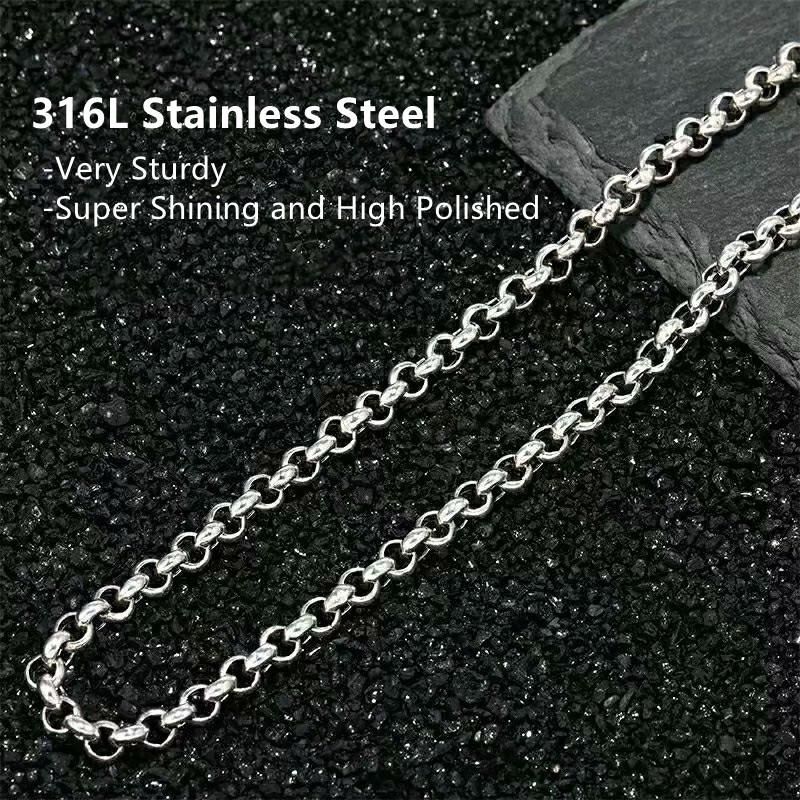 Pearl Chain Necklace for Men Women Stainless Steel Link Chain Necklaces Water Resistant Thick Metal Jewelry