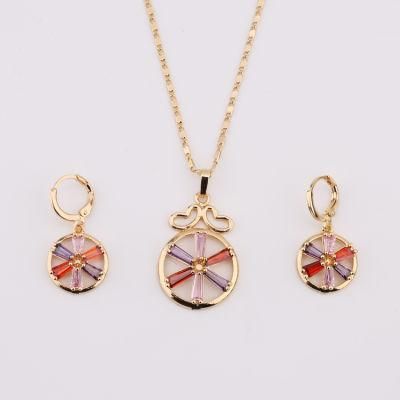 Fashion Accessories Women Silver 18K Gold Plated Alloy Jewelry Chain Sets Pendant Necklace with CZ Crystal