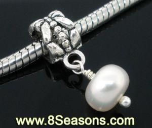 Freshwater Flat Round Pearl Dangle Beads Charms, Fit European Charm 23x8mm (B05006)