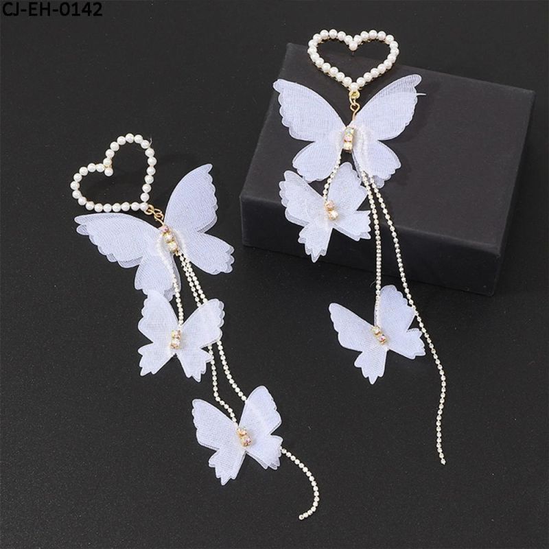 Fashion Romantic Temperament Statement Designer Jewellery Love Pearl Butterfly Long Earrings Jewelry