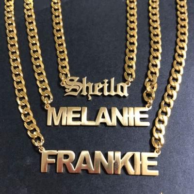 Personalized Hip Hops Stainless Steel Custom Nameplate Letter Necklace Gold Silver Cuban Chain Name Letter Necklaces